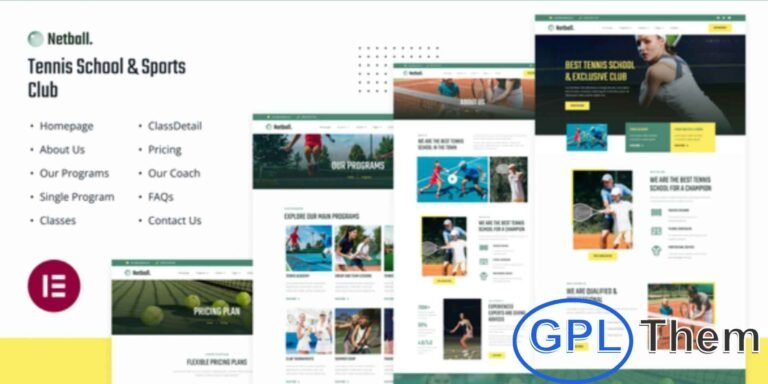 Netball – Tennis School & Sports Club Elementor Template Kit Netball is a modern and sporty Elementor Template Kit designed for tennis schools, clubs, academies, personal coaches, sports centers, and athletic leagues.