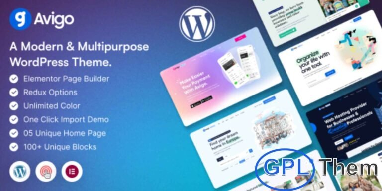 Avigo – Multipurpose Business WordPress Theme Avigo is a versatile and high-performance WordPress theme designed for businesses, agencies, freelancers, and individuals. Its modern, clean, and professional design allows you to showcase your company’s history, services, portfolio, and projects in an engaging and visually appealing way.