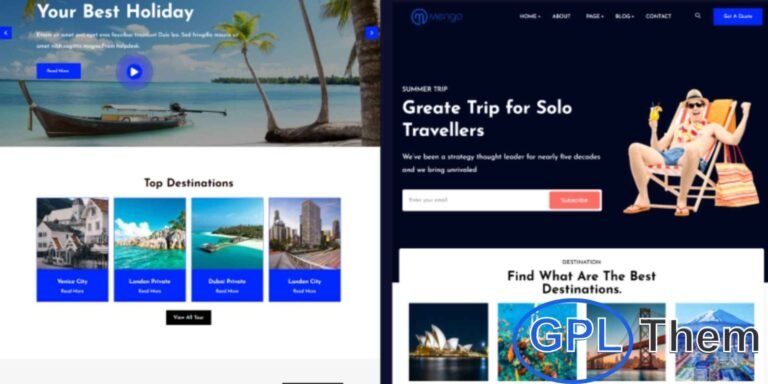 Bamon – Travel & Tour Booking Responsive WordPress Theme Bamon is a premium WordPress theme crafted for travel agencies, tour operators, and booking websites. With its modern design and responsive layout, it allows you to create a stunning and user-friendly travel site that works perfectly across all devices.