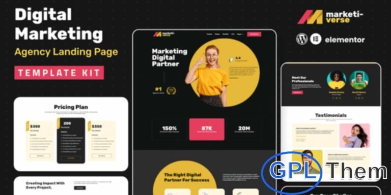 Marketiverse – Digital Marketing Services Landing Page Elementor Template Kit Marketiverse is a sleek and responsive Elementor Template Kit designed for digital marketing services and business websites.