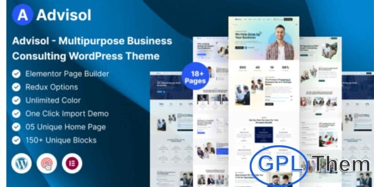 Advisol – Professional Business Consulting WordPress Theme Advisol is a modern and visually appealing WordPress theme designed specifically for business consulting and financial services.
