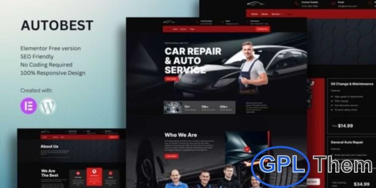 Autobest – Car Repair & Auto Service Elementor Template Kit Autobest is a professional Elementor Template Kit designed for car repair shops, auto service centers, and vehicle maintenance businesses. With modern, clean layouts, this kit helps you build a fully responsive and visually appealing WordPress website effortlessly.
