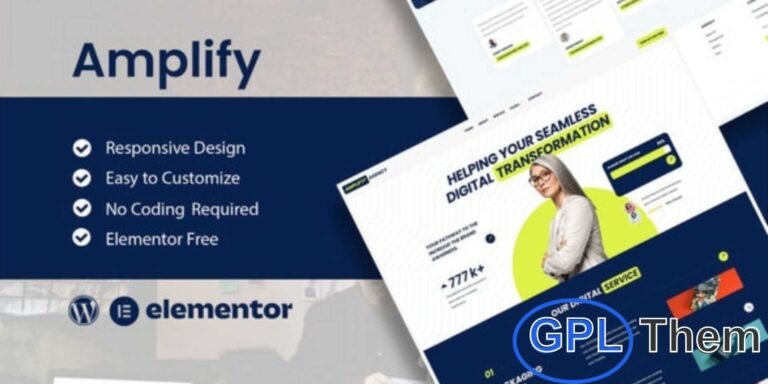 Amplify – Digital Marketing Agency Elementor Template Kit Amplify is a modern and clean Elementor Template Kit designed for digital marketing agencies, creative agencies, freelancers, and online portfolios.