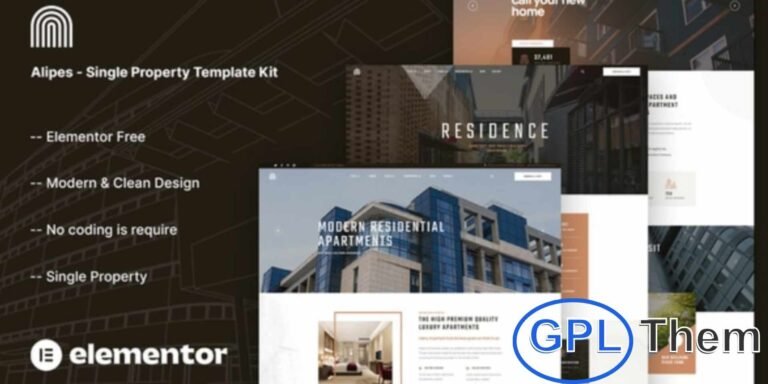 Alipes – Single Property Elementor Template Kit Alipes is a professional Elementor Template Kit designed for single property listings, apartments, rentals, and real estate showcases.
