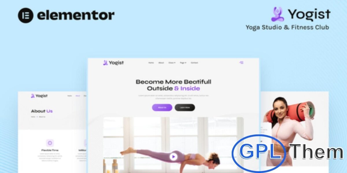 Yogist – Yoga Studio & Fitness Club Elementor Template Kit Yogist is a sleek and modern Elementor Template Kit crafted for Yoga Studios, Fitness Clubs, Meditation Centers, Personal Trainers, Gyms, and wellness businesses.