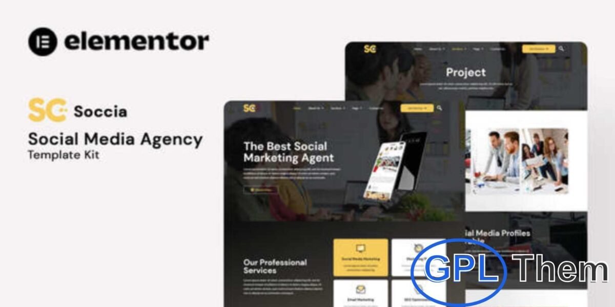 Soccia – Social Media Agency Elementor Template Kit Soccia is a professional Elementor Template Kit crafted for digital marketing and social media agencies. It comes with a complete set of pre-built pages, including Home, About Us, Team, Services, Service Details, Projects, Pricing, Blog, FAQs, 404, and Contact Us.