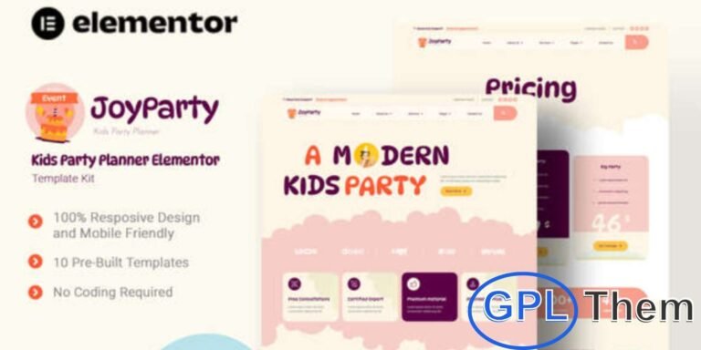 JoyParty – Kids Party Planner Elementor Template Kit JoyParty is a colorful Elementor Template Kit crafted for kids’ party planners, event organizers, and celebration services. Perfect for birthday parties, children’s events, and special occasions, this kit includes ready-to-use pages such as Home, About Us, Services, Booking, Pricing, FAQs, Blog, and Contact.