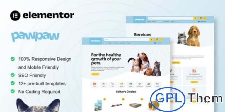 PawPaw – WooCommerce Pet Shop & Pet Care Elementor Template Kit PawPaw is a beautifully designed WooCommerce Pet Shop & Pet Care Elementor Template Kit that helps you create a modern and engaging website for your pet business. With its clean, stylish, and adorable layouts, this kit is perfect for building online pet stores and showcasing services like grooming, pet training, pet styling, and even pet adoption.