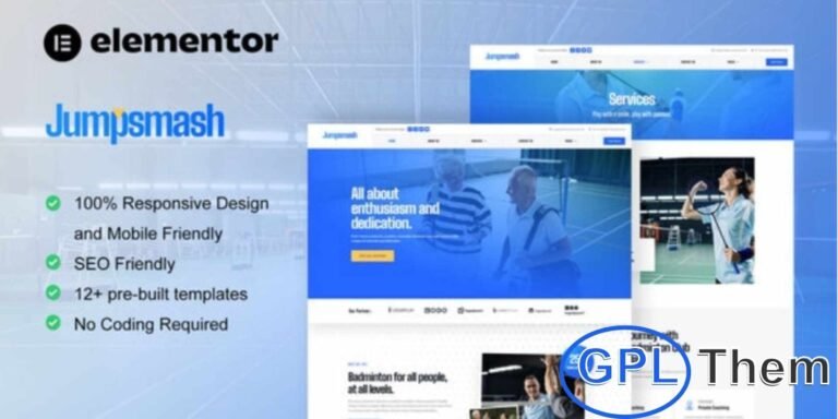 JumpSmash – Badminton Club & Sports Community Elementor Template Kit JumpSmash is a professional Elementor Template Kit designed for badminton clubs, sports communities, and coaching websites.