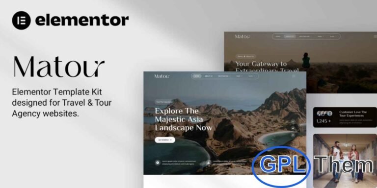Matour – Tour & Travel Agency Elementor Template Kit Matour is a modern and stylish Elementor Template Kit for travel agencies, tour operators, and tourism businesses. Perfect for showcasing holiday packages, guided tours, vacation services, and travel experiences, this kit helps you create a professional online presence with ease.