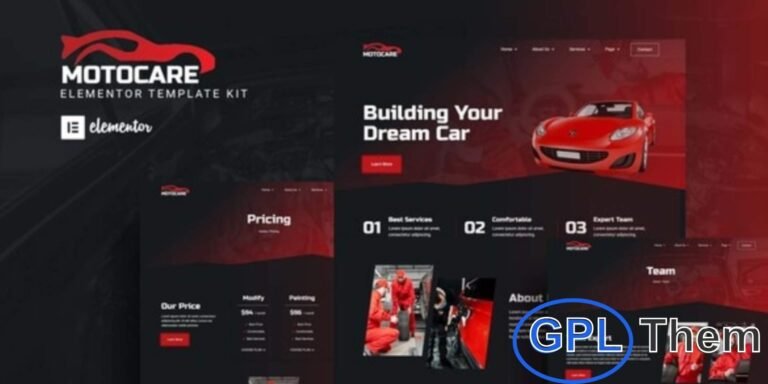 Motocare – Automotive Elementor Template Kit Motocare is a modern Elementor Template Kit designed for automotive businesses, car modification providers, auto repair shops, and vehicle service centers. It includes a complete set of pre-built pages such as Home, About Us, Team, Services, Pricing, Blog, FAQs, Gallery, 404, and Contact Us.