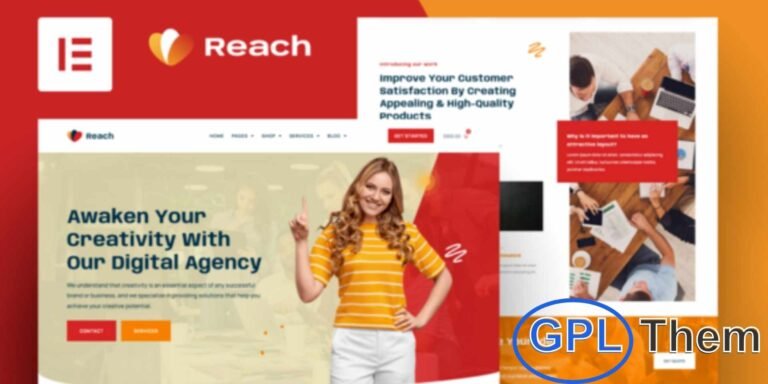 Reach – Digital Agency & Creative Elementor Template Kit Reach is a modern Elementor Template Kit designed for digital agencies and creative businesses. Built with Elementor Pro, it includes flexible Flexbox containers, WooCommerce-ready templates, and blog layouts to showcase your services and projects professionally.