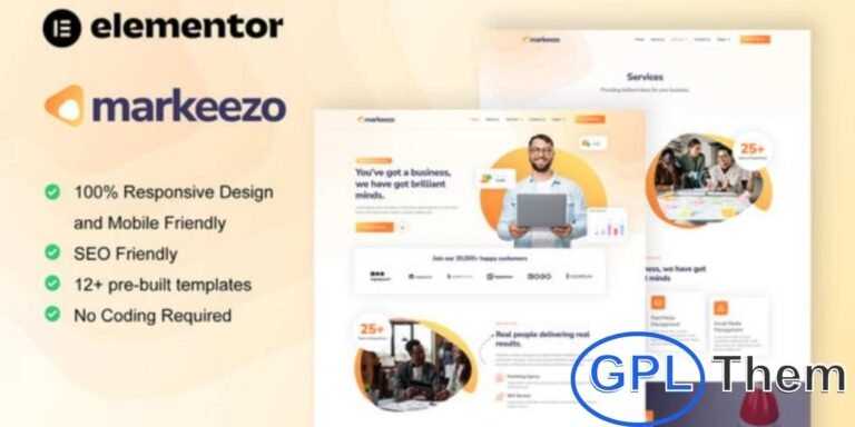 Markeezo – SEO & Digital Marketing Agency Elementor Template Kit Markeezo is a modern Elementor Template Kit designed for SEO agencies, digital marketing firms, and creative service businesses. Featuring 12 pre-built templates with sleek and contemporary designs, it makes building a professional website quick and easy.