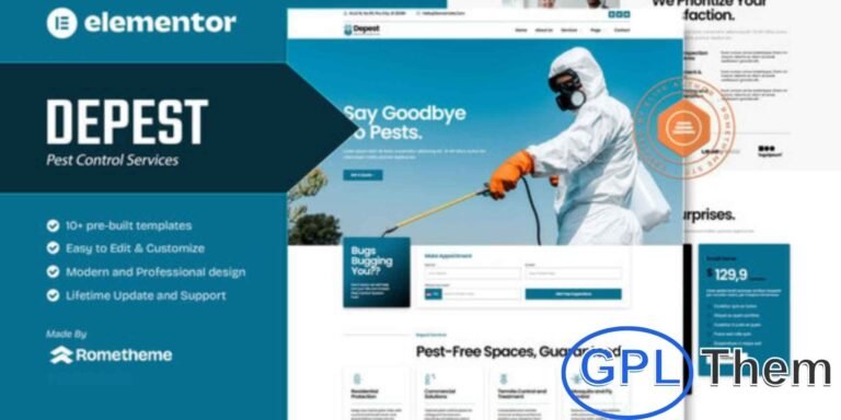 Depest – Pest Control Services Elementor Template Kit Depest is a professional Elementor Template Kit designed for pest control companies, exterminators, and pest management services. With fully responsive, modern layouts, it allows you to create a professional website quickly and easily without any coding.