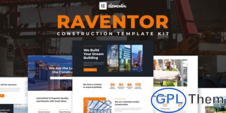 Raventor – Construction & Architecture Elementor Template Kit Raventor is a professional Elementor Template Kit designed for construction, architecture, and building companies. Showcase your projects, services, and expertise with a modern, clean, and fully responsive design.