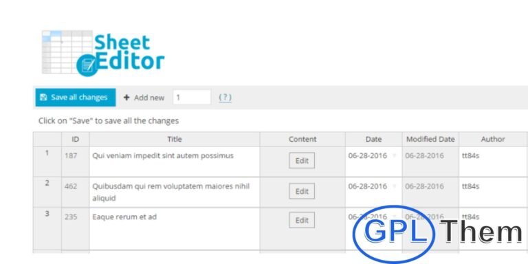 WP Sheet Editor Pro – Easy Spreadsheets for WordPress + All Addons WP Sheet Editor Pro is a powerful WordPress plugin that turns complex editing tasks into a simple spreadsheet interface. Instead of navigating through multiple pages and forms, you can edit posts, products, users, and custom fields directly in bulk with live updates.