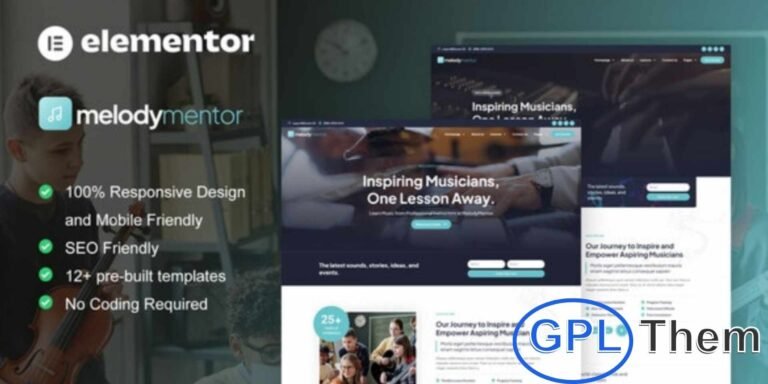 MelodyMentor – Music School & Courses Elementor Template Kit MelodyMentor is a professional Elementor Template Kit designed for music schools, online courses, and private lessons. With its clean, modern layout, this kit is perfect for showcasing music classes such as guitar lessons, piano courses, vocal training, and more.