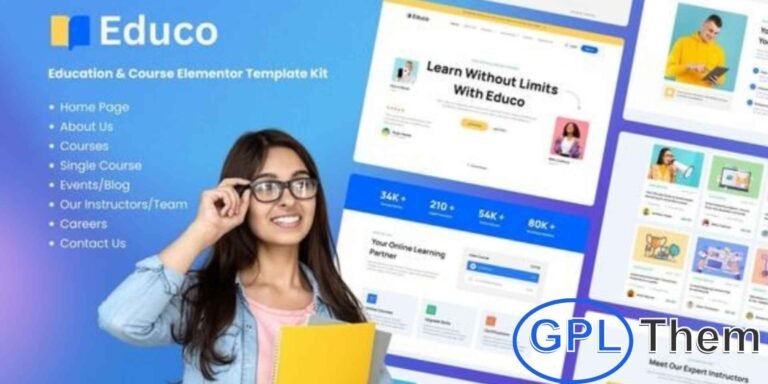 Educo – Education & Online Course Elementor Template Kit Educo is a versatile Elementor Template Kit designed for education websites and online course platforms. Featuring a collection of modern, fully responsive templates, it allows you to showcase courses, manage learning resources, and engage students effectively.