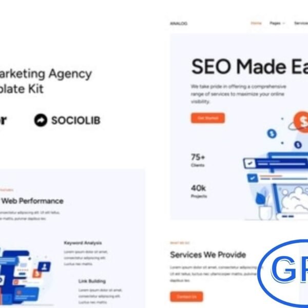 Analog – SEO & Digital Marketing Agency Elementor Template Kit Analog is a powerful Elementor Template Kit designed for SEO agencies, digital marketing firms, and creative businesses. Perfect for building professional websites without coding, it comes with modern layouts tailored for SEO services, local marketing, social media agencies, digital agencies, and eCommerce marketing companies.