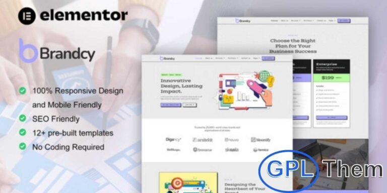 Brandcy – Branding & Digital Marketing Agency Elementor Template Kit Brandcy is a modern Elementor Template Kit crafted for branding and digital marketing agency websites. Packed with 12+ pre-built templates, it features a stylish and professional design to help you build a strong online presence.