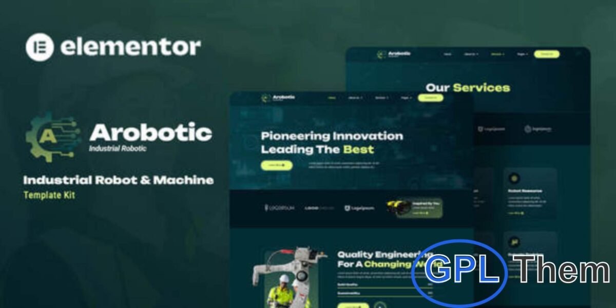 Arobotic – Industrial Robot & Machine Elementor Template Kit Arobotic is a modern Elementor Template Kit designed for industrial robot and machine-related businesses. Built with the Elementor Page Builder plugin for WordPress, it allows you to create a professional website quickly and easily without coding.