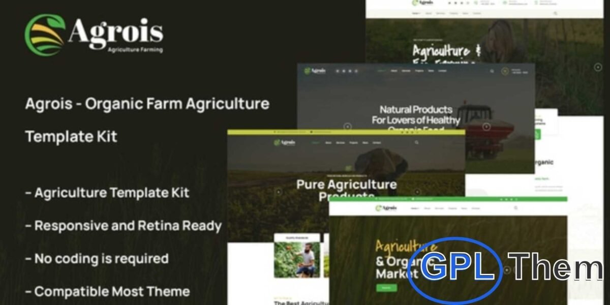 Agrois – Organic Farm & Agriculture Elementor Template Kit Agrois is a modern and responsive Elementor Template Kit designed for organic farms, agriculture businesses, and eco-friendly food producers.