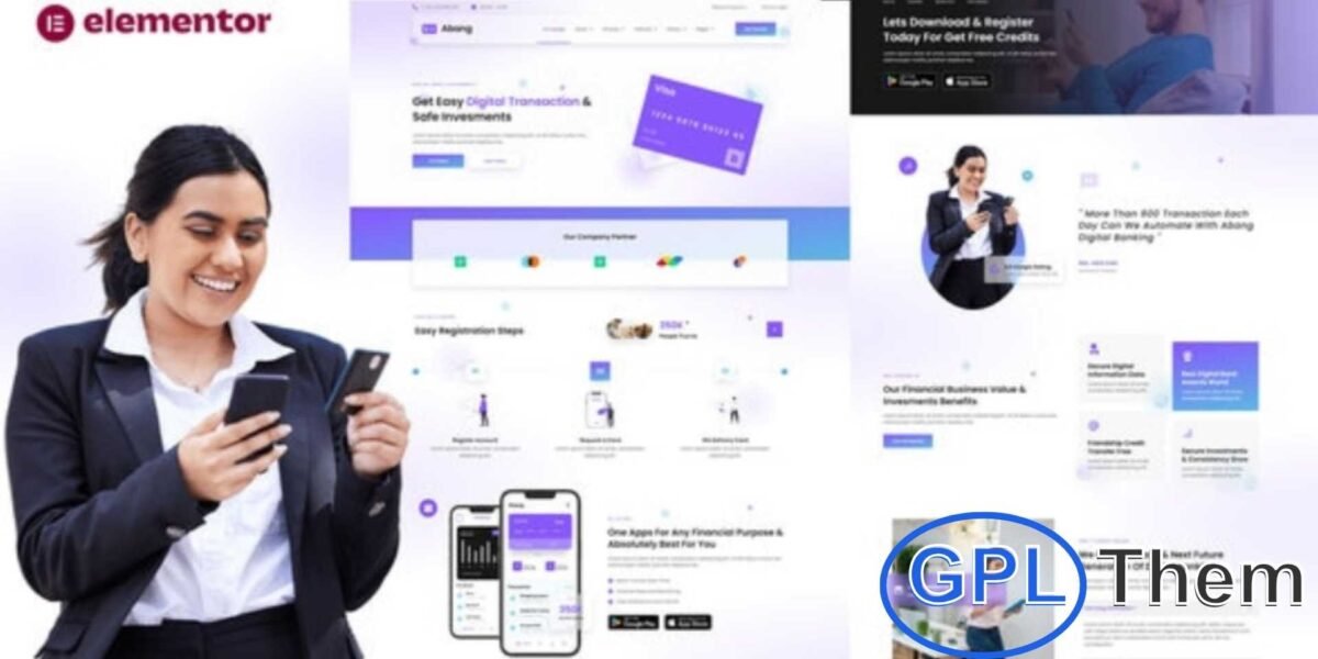 Abang – Digital Bank & Financial Investment Elementor Template Kit Abang is a professional Elementor Pro Template Kit designed for digital banking, online payment solutions, and financial investment websites. Featuring clean layouts and a modern design, this kit is perfect for fintech companies, financial advisors, startups, and investment platforms.