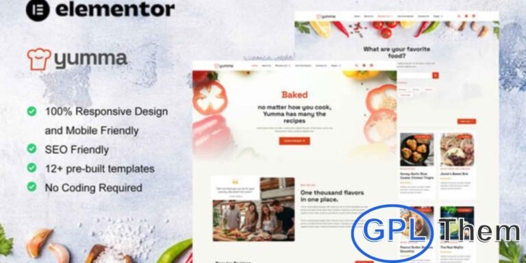 Yumma – Food Recipe Elementor Template Kit Yumma is a modern Elementor Pro Template Kit crafted for food recipe websites. Perfect for sharing recipes related to food, drinks, cakes, and healthy meals, this kit is designed with a clean and elegant layout.