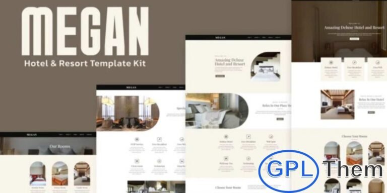 Megan – Hotel Booking Elementor Template Kit Megan is a modern Elementor Template Kit crafted for hotels, resorts, vacation rentals, and similar hospitality businesses.