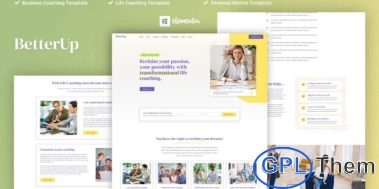 BetterUp – Business Coaching & Mentor Elementor Pro Template Kit BetterUp is a professional Elementor Pro Template Kit designed for life coaches, business mentors, personal coaches, career consultants, and workshop facilitators.