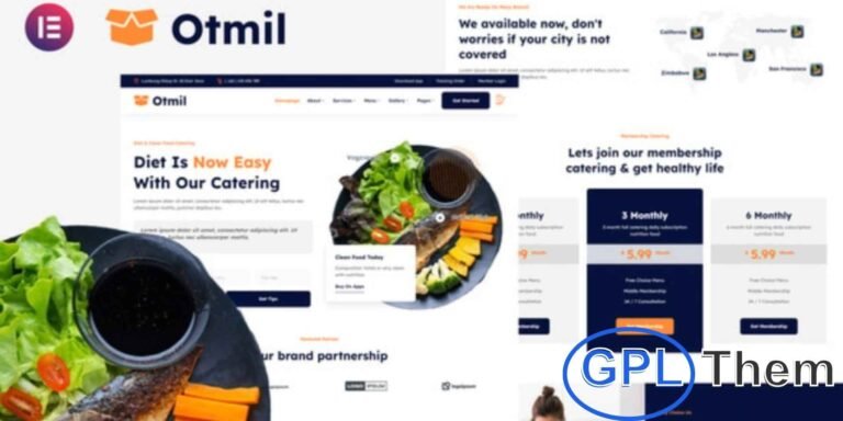 Otmil – Diet & Clean Food Catering Services Elementor Template Kit Otmil is a modern Elementor Template Kit designed for diet, clean food, and catering service websites. Fully responsive and easy to customize with Elementor, this kit provides a visually appealing and professional layout.