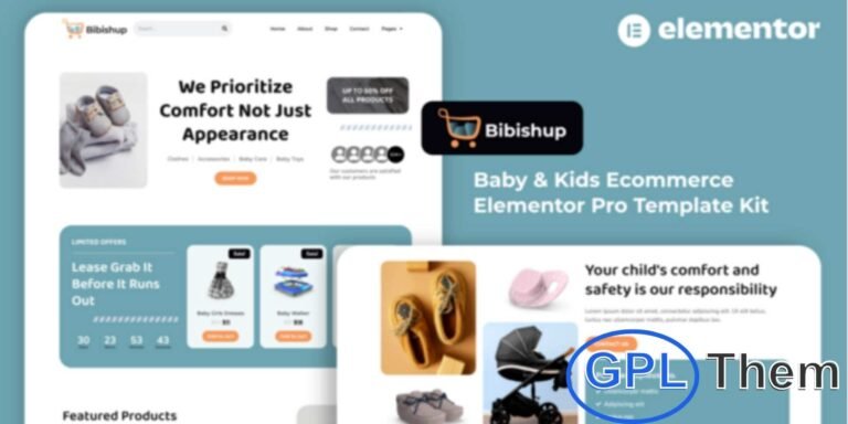 Bibishup – Baby & Kids Ecommerce Elementor Pro Template Kit Bibishup is a modern Elementor Pro Template Kit perfect for creating professional baby and kids eCommerce websites.