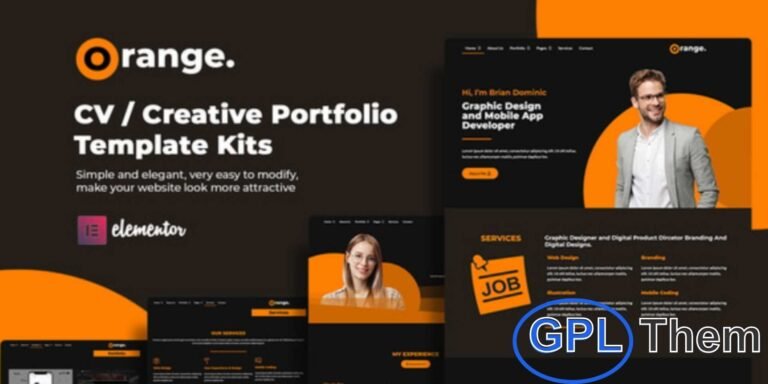 Orange – CV & Creative Portfolio Elementor Template Kit Orange is a sleek and modern Elementor Template Kit designed for CVs, portfolios, and personal websites. Perfect for designers, freelancers, developers, and creatives, it showcases your work elegantly while helping you promote your skills professionally.