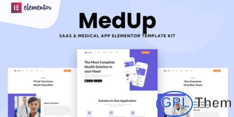 MedUp – Medical SaaS Elementor Template Kit MedUp is a modern and professional Elementor Template Kit designed for medical SaaS platforms, healthcare apps, telemedicine solutions, and SaaS showcase websites. Featuring a clean, minimal, and modern design, this template kit helps you build a professional online presence effortlessly.
