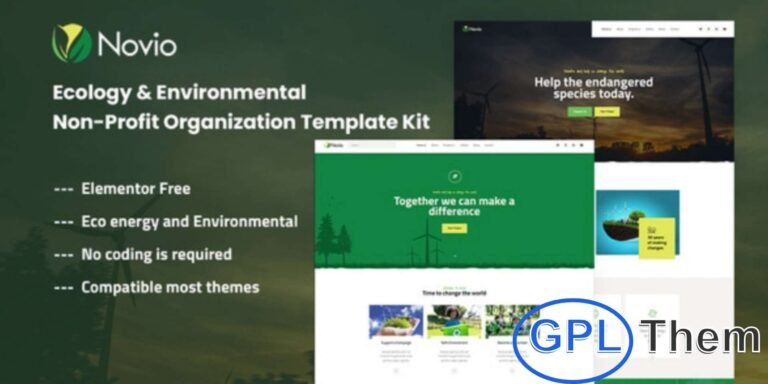 Novio – Ecology & Environmental Non-Profit Organization Template Kit Novio is a modern and eco-friendly Elementor Template Kit designed for environmental organizations, green initiatives, animal fundraisers, and eco-conscious non-profits. Perfect for showcasing sustainability projects, environmental campaigns, and community efforts, it allows you to easily create donation pages and promote your mission effectively.