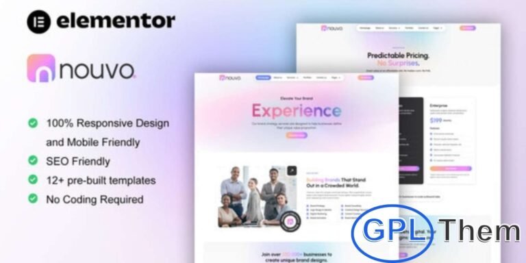 Nouvo – Digital Marketing Agency Elementor Pro Template Kit Nouvo is a premium Elementor Pro Template Kit designed for digital marketing agencies, creative studios, and business websites. Packed with 12+ pre-built templates, it features a modern and stylish design that makes building a professional site effortless.