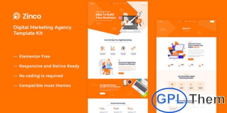 Zinco – Digital Marketing Agency Elementor Template Kit Zinco is a modern Elementor Template Kit designed for digital marketing agencies, SEO companies, PPC experts, SMM services, and internet marketing businesses. With a clean and professional layout, it’s perfect for showcasing marketing strategies, campaigns, and services online.
