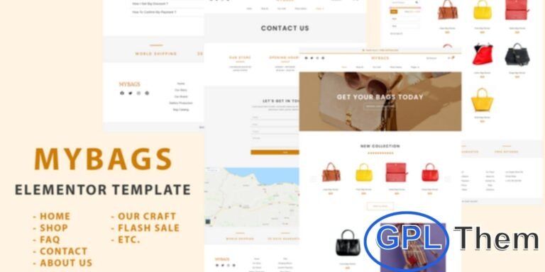 MyBags – Modern Commerce Elementor Template Kit MyBags is a stylish and modern Elementor Template Kit designed for creating trendy eCommerce websites and online stores. Perfectly suited for fashion accessories, bags, and lifestyle products, this template kit is fully compatible with WooCommerce for seamless online shopping experiences. Built with Elementor, it allows easy drag-and-drop customization without any coding skills.