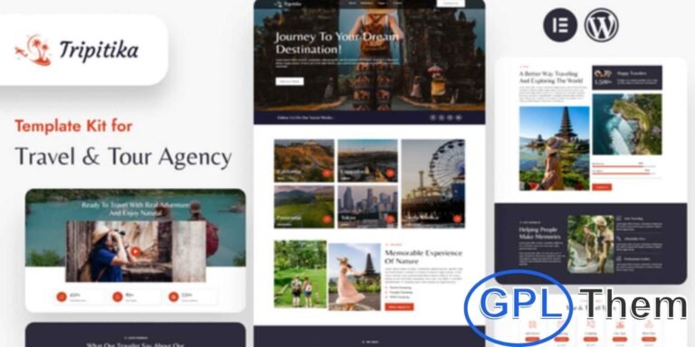 Tripitika – Tourism & Travel Agency Elementor Template Kit Tripitika is a stylish and modern Elementor Template Kit created for travel agencies and tourism businesses. With vibrant layouts and intuitive designs, it’s perfect for showcasing travel packages, destinations, tours, and adventure services.