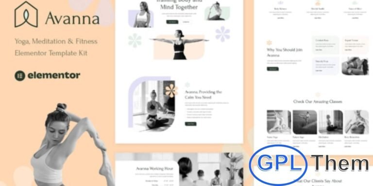 Avanna – Yoga, Meditation & Fitness Elementor Template Kit Avanna is a modern Elementor Template Kit designed for yoga studios, fitness centers, meditation classes, health clubs, and wellness businesses. Featuring a clean, responsive, and professional design, it’s perfect for showcasing classes, trainers, schedules, and wellness services.