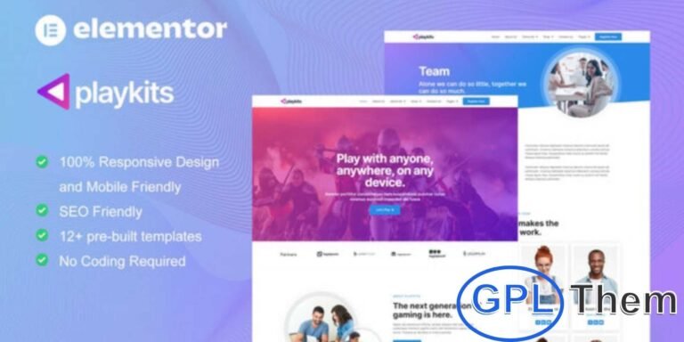 Playkits – Video Game Publisher & Shop Elementor Template Kit Playkits is a professional Elementor Pro Template Kit built for game publishers, developers, and gaming studios. Ideal for creating a fully functional gaming website, it supports WooCommerce, allowing you to sell games, merchandise, and digital products directly from your site.