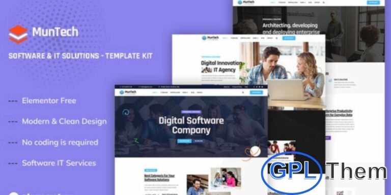 Muntech – Software & IT Solutions Elementor Template Kit Muntech is a modern and clean Elementor Template Kit designed for software companies, IT solutions providers, startups, SaaS businesses, and digital agencies. Perfect for showcasing apps, services, and technology solutions, it features a professional, fully responsive design that works seamlessly on all devices.