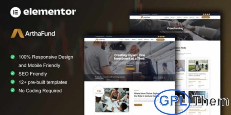 ArthaFund – Finance & Investment Elementor Template Kit ArthaFund is a professional Elementor Template Kit designed for finance, investment, and financial service websites. Perfect for investment firms, financial advisors, accountants, insurance companies, consulting agencies, and any business in the financial sector, this kit features a modern, clean, and fully responsive design.