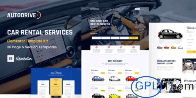 Autodrive – Car Rental & Dealer Elementor Template Kit Autodrive is a powerful Elementor Template Kit tailored for car rental businesses, auto dealerships, limousine rentals, and transportation services. With its modern and responsive design, this kit is perfect for showcasing vehicles, promoting services, and managing bookings effortlessly.