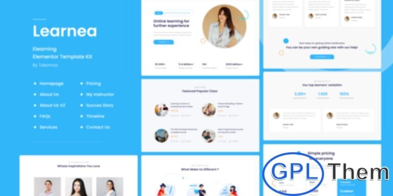 Learnera – e-Learning, School & University Elementor Template Kit Learnera is a versatile Elementor Template Kit designed for schools, universities, language centers, kindergartens, online courses, training programs, academies, and other educational websites.