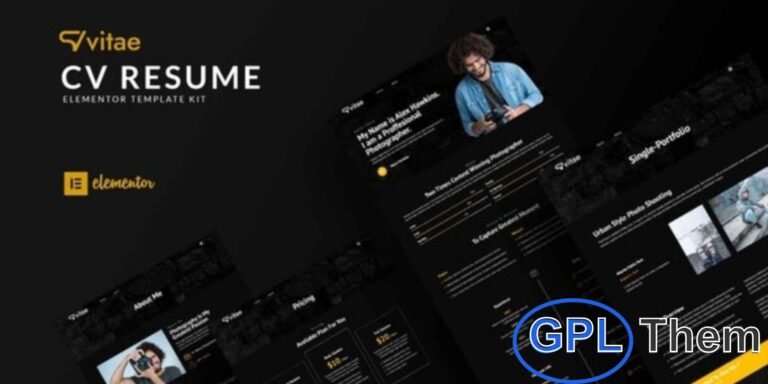 Vitae – CV & Resume Elementor Template Kit Vitae is a professional Elementor Template Kit designed for creating personal CVs, resumes, and portfolio websites quickly and easily. Built for use with the Elementor Page Builder plugin for WordPress, it features pre-designed pages and sections that are fully customizable without any coding.