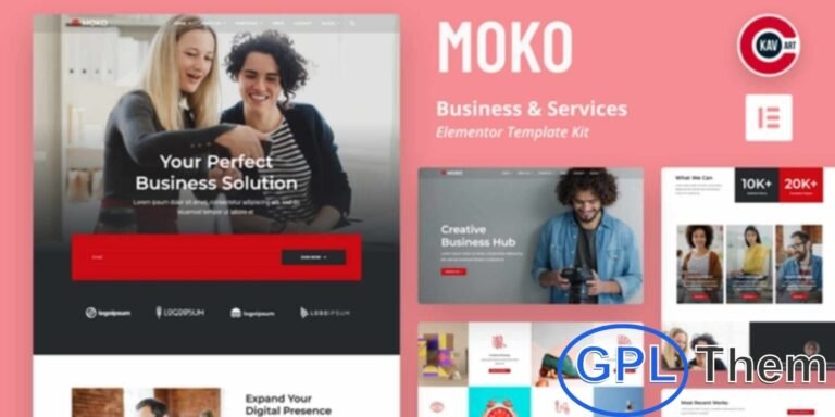 Moko – Business & Services Elementor Template Kit Moko is a modern Elementor Template Kit designed for creative agencies, business services, and design studios. Ideal for building professional websites quickly, it includes essential pages such as About Us, Portfolio, Services, Team, and Contact Us, along with multiple homepage layout options.
