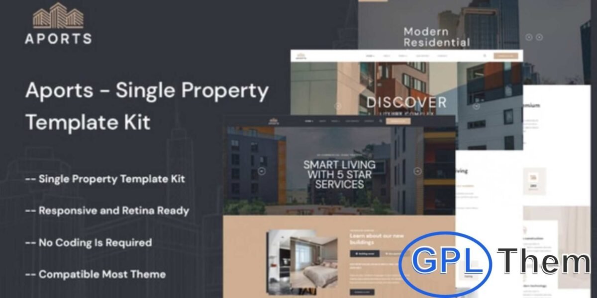 Aports – Single Property Elementor Template Kit Aports is a modern and clean Elementor Template Kit designed for real estate websites, including single property listings, apartment rentals, villas, farms, and property showcases.