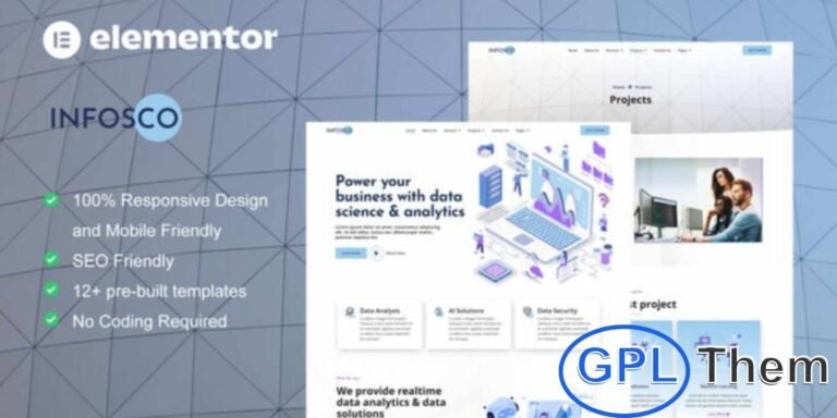 Infosco – Data Science & Analytics Elementor Template Kit Infosco is a modern Elementor Template Kit designed for data science and analytics companies. Featuring a clean, professional layout, it’s perfect for businesses offering data analytics, machine learning, artificial intelligence, and data visualization services.