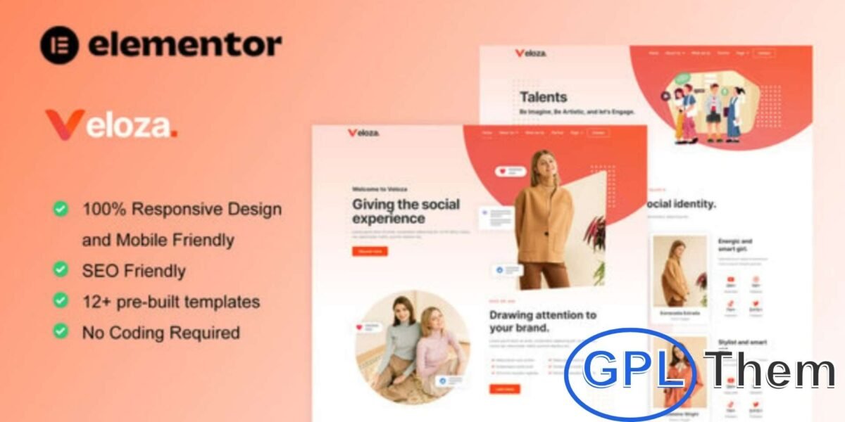Veloza – Influencer & Talent Agency Elementor Template Kit Veloza is a modern Elementor Pro Template Kit designed for influencer and talent agencies. Featuring a clean, professional, and versatile layout, it’s perfect for building websites for agencies representing actors, singers, models, vloggers, and other digital talents.